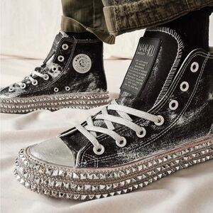 Free People Nan-Ku  Black and Silver High-Top Sneakers- size 39 EU ( 8.5)